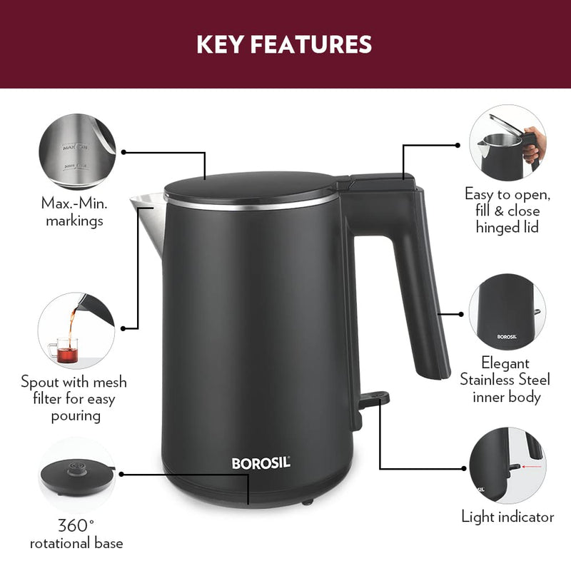 Borosil Cooltouch 1 Litre 1200 Watts Electric Kettle - 5