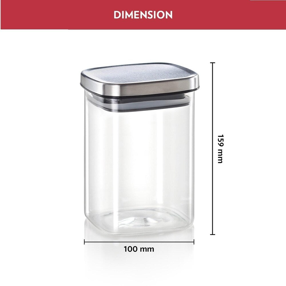 Borosil Classic Square 1000 ML Air-Tight Storage Glass Jar - 3