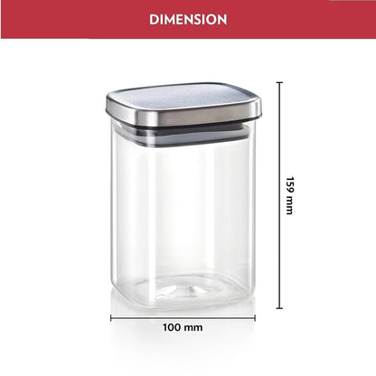 Borosil Classic Square 1000 ML Air-Tight Storage Glass Jar - 3