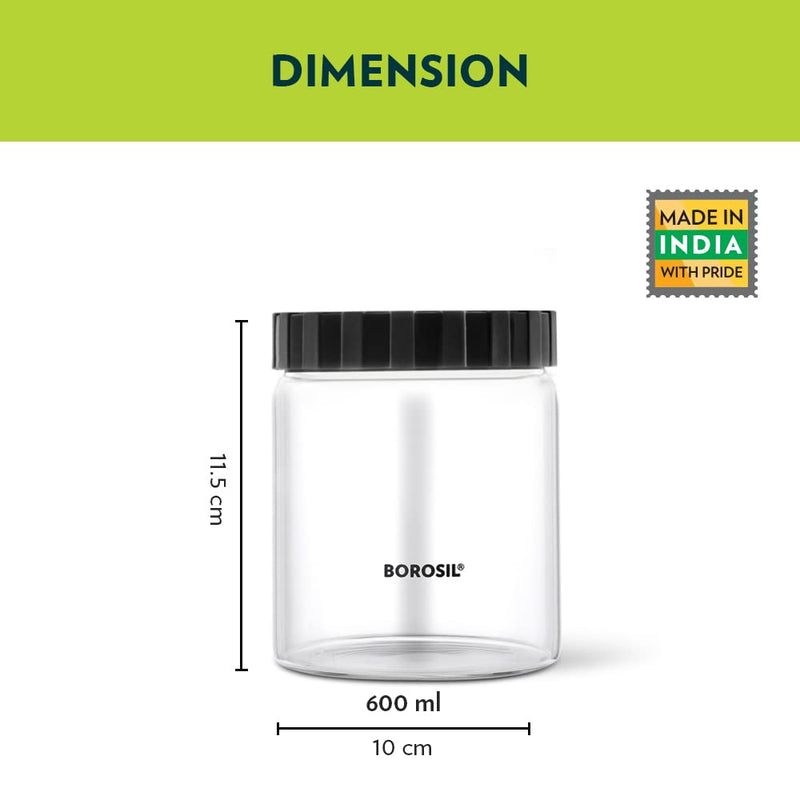 Borosil Endura Airtight Glass Storage Jar with PP Black Lid - 3