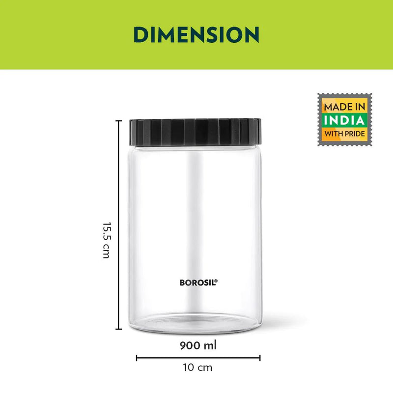 Borosil Endura Airtight Glass Storage Jar with PP Black Lid - 7