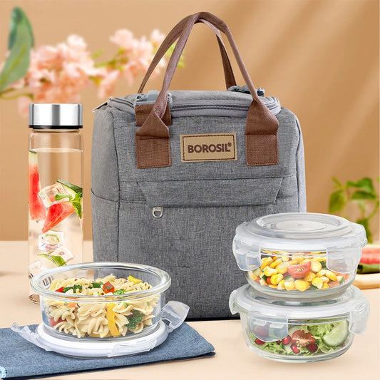 Borosil Glass Pro 3 Containers Lunch Box with Glass Bottle - 1