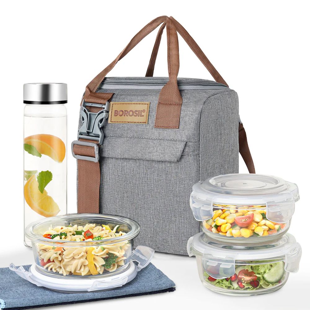 Borosil Glass Pro 3 Containers Lunch Box with Glass Bottle - 2