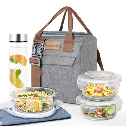 Borosil Glass Pro 3 Containers Lunch Box with Glass Bottle - 2