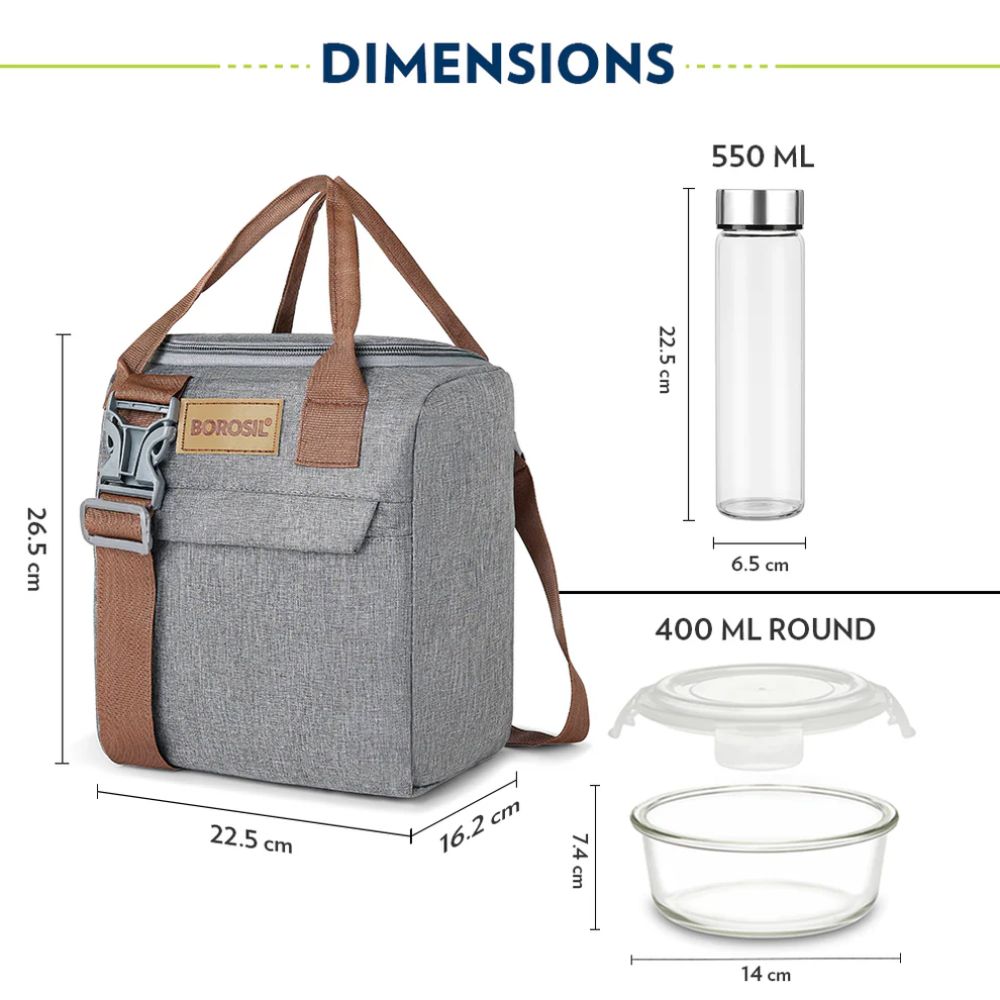 Borosil Glass Pro 3 Containers Lunch Box with Glass Bottle - 3