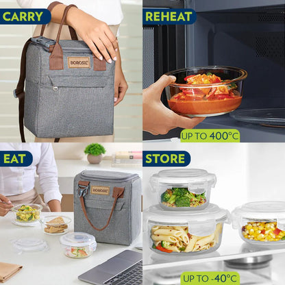 Borosil Glass Pro 3 Containers Lunch Box with Glass Bottle - 10