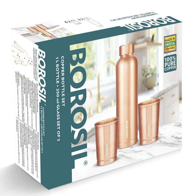Borosil ECO Copper Bottle & Glass Set - 6