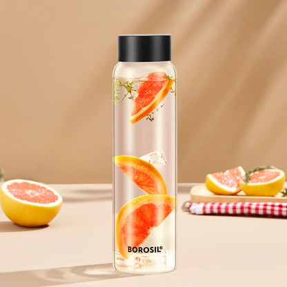 Borosil Glass Crysto Glass Bottle with Black Lid - 1