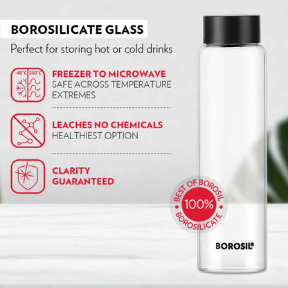 Borosil Glass Crysto Glass Bottle with Black Lid - 4