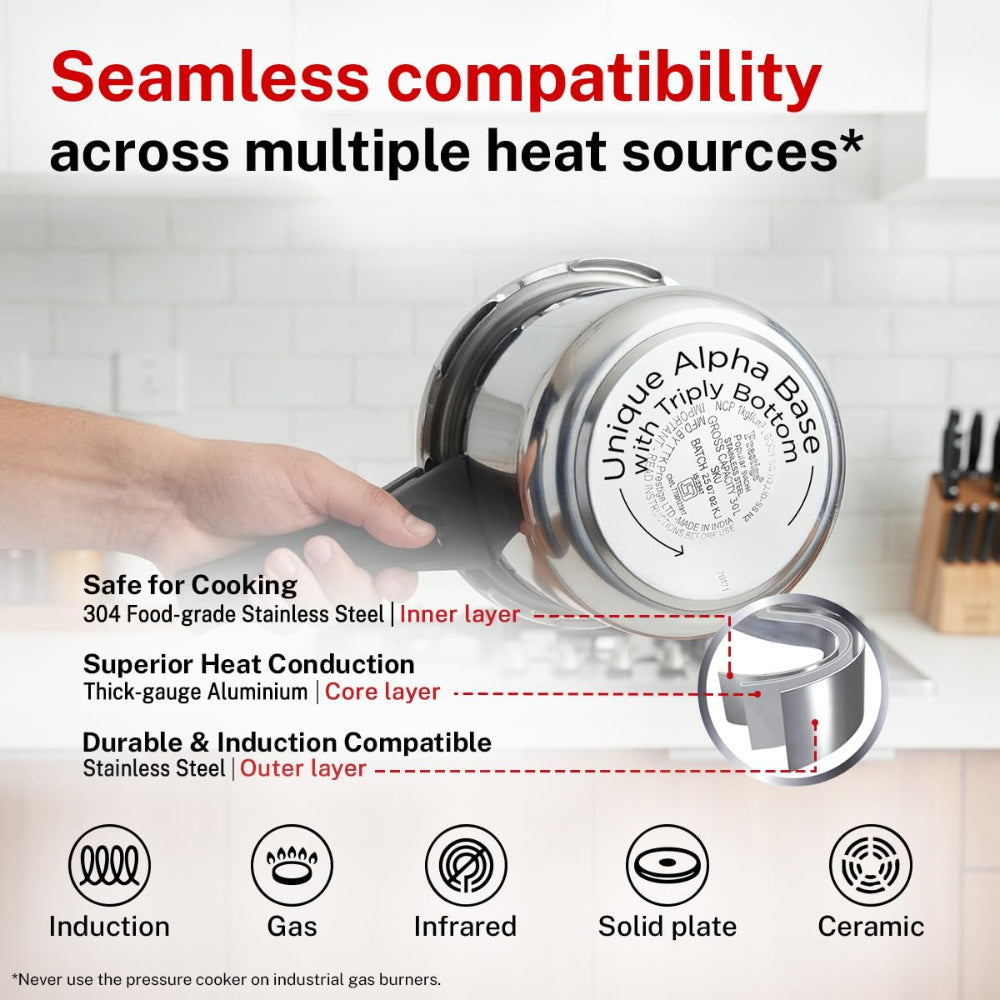 Prestige Popular Svachh Spillage Control Stainless Steel Pressure Cooker - 6