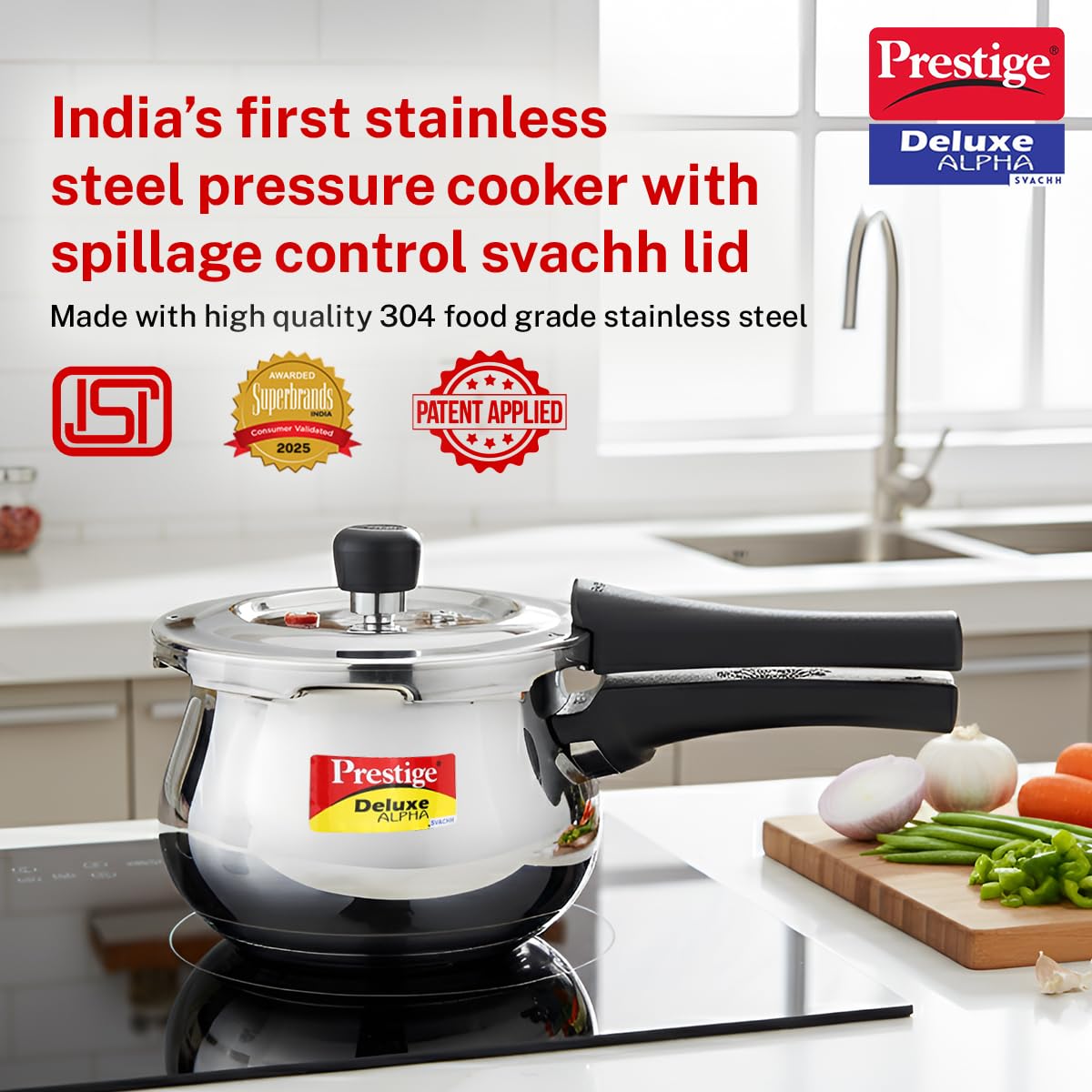 Prestige Deluxe Alpha Svachh Stainless Steel Handi Pressure Cooker | Silver