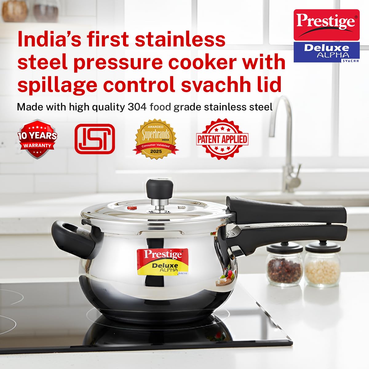 Prestige Deluxe Alpha Svachh Stainless Steel Handi Pressure Cooker | Silver