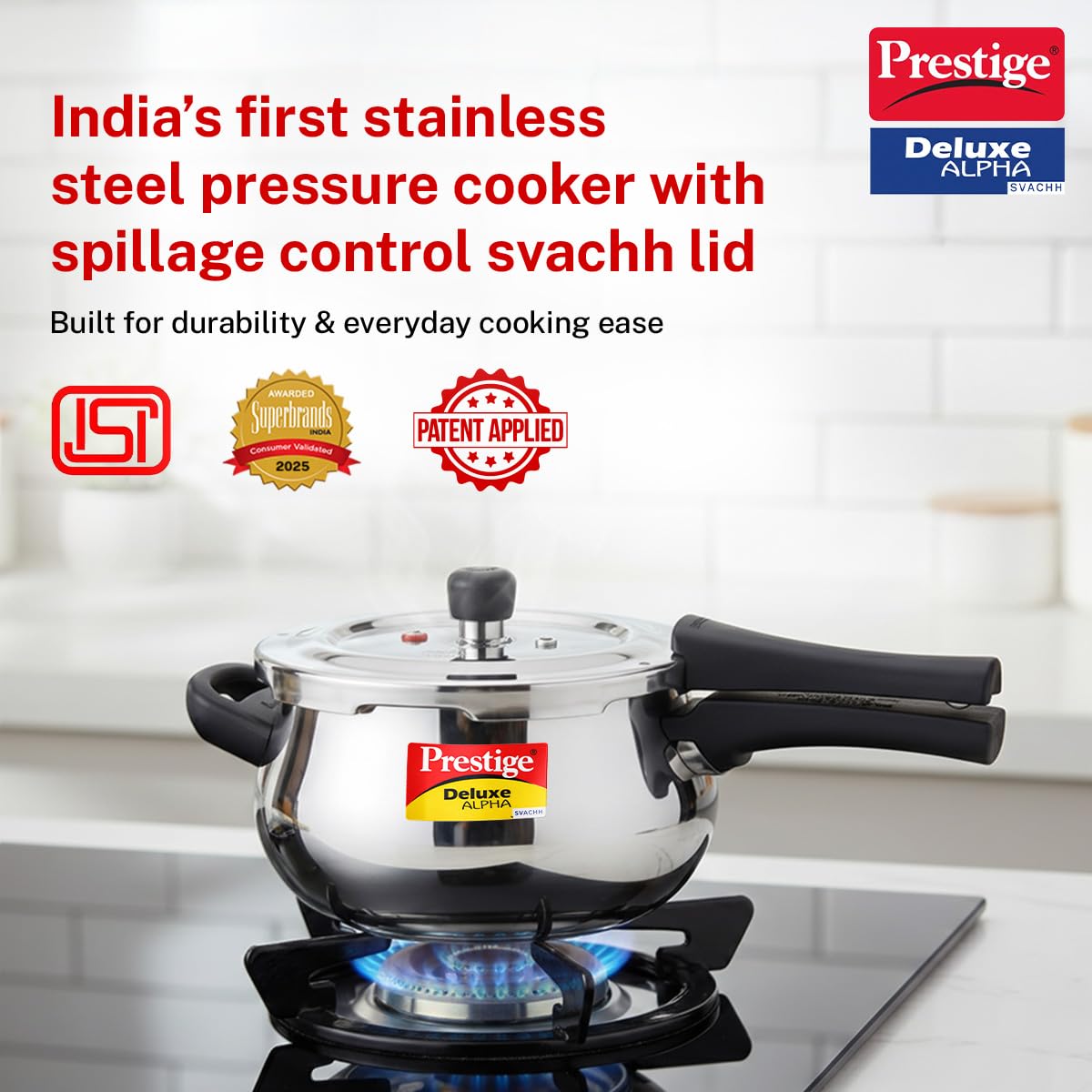 Prestige Deluxe Alpha Svachh Stainless Steel Handi Pressure Cooker | Silver
