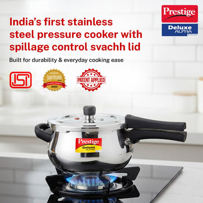 Prestige Deluxe Alpha Svachh Stainless Steel Handi Pressure Cooker | Silver