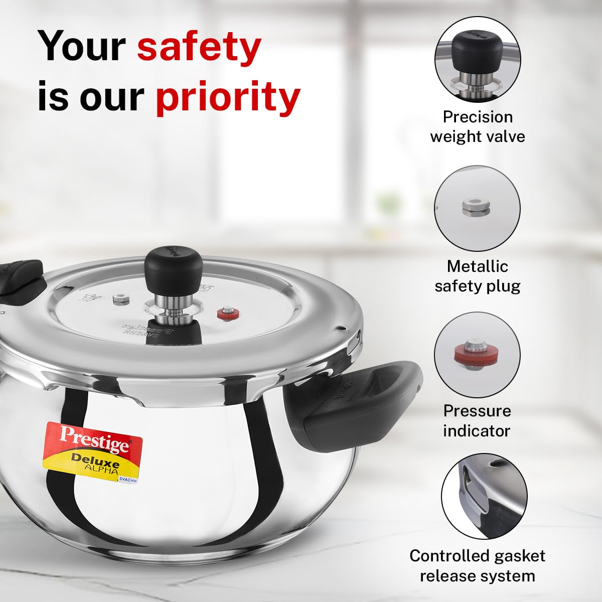 Prestige Deluxe Alpha Svachh Stainless Steel Handi Pressure Cooker | Silver