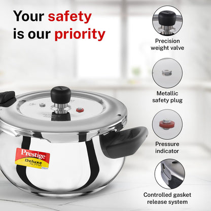 Prestige Deluxe Alpha Svachh Stainless Steel Handi Pressure Cooker | Silver