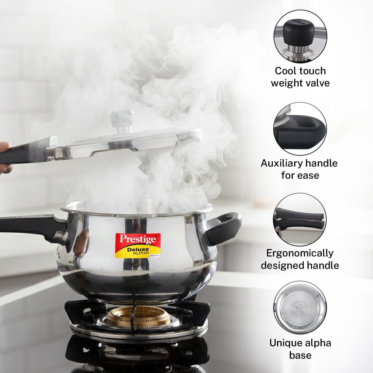 Prestige Deluxe Alpha Svachh Stainless Steel Handi Pressure Cooker | Silver
