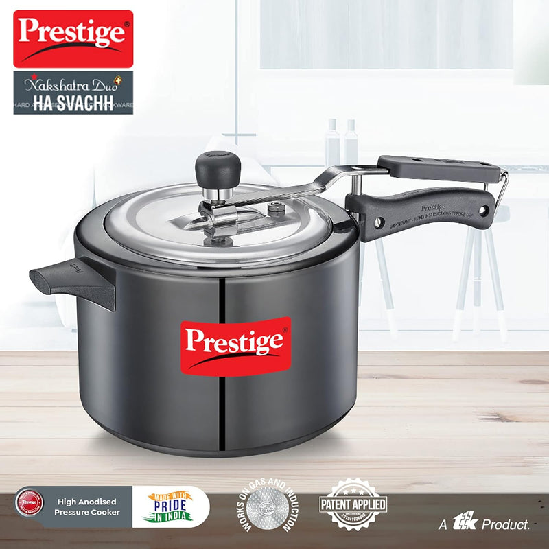 Prestige Nakshatra Duo Plus Svachh Hard Anodised Aluminium Pressure Cooker | Induction Compatible | Black