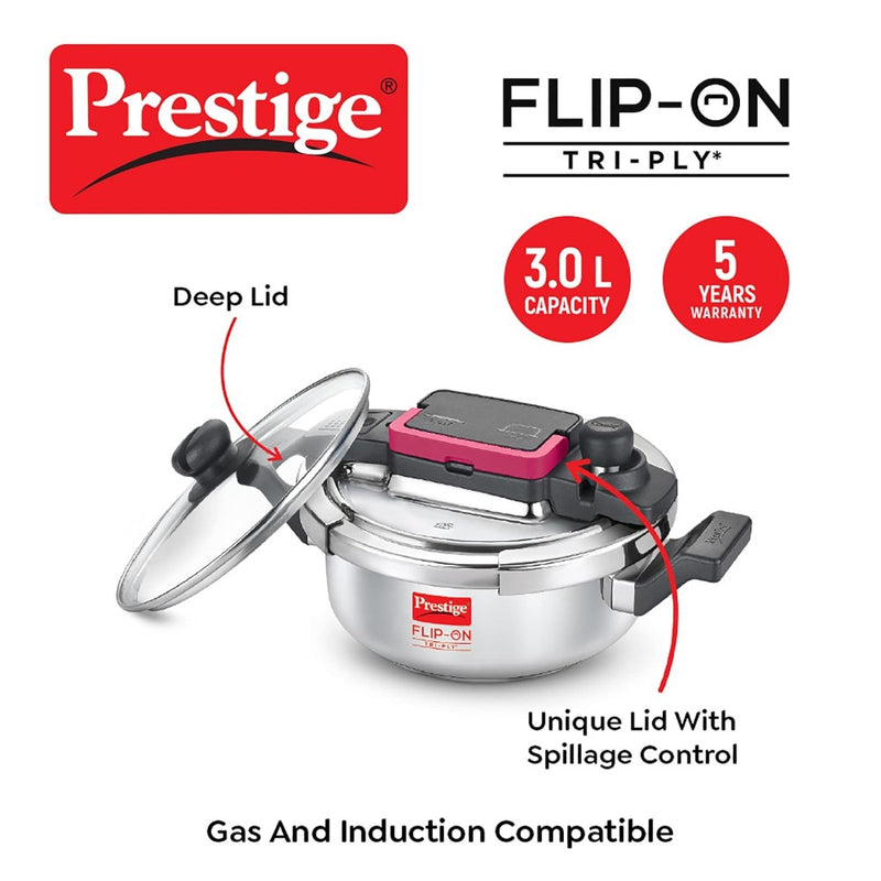 Prestige FLIP-ON Tri-Ply Stainless Steel 22 CM Pressure Cooker with Glass Lid - 2