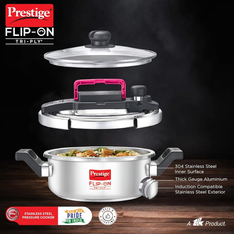 Prestige FLIP-ON Tri-Ply Stainless Steel 22 CM Pressure Cooker with Glass Lid - 4