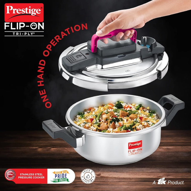 Prestige FLIP-ON Tri-Ply Stainless Steel 22 CM Pressure Cooker with Glass Lid - 3
