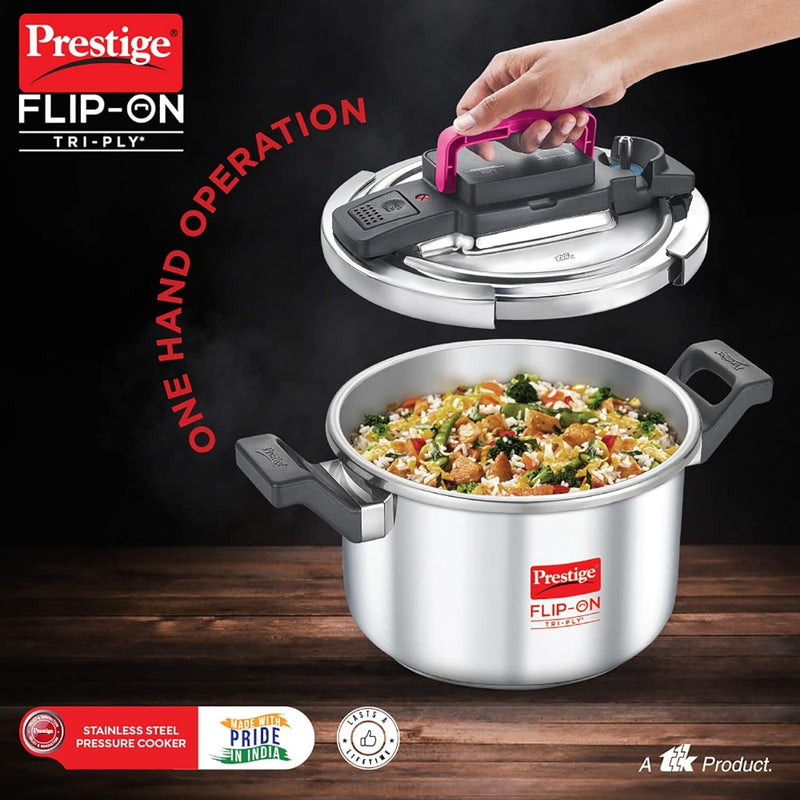 Prestige FLIP-ON Tri-Ply Stainless Steel 22 CM Pressure Cooker with Glass Lid - 10