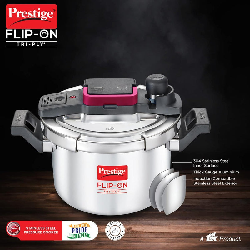 Prestige FLIP-ON Tri-Ply Stainless Steel 18 CM 3 Litre Pressure Cooker with Glass Lid - 4