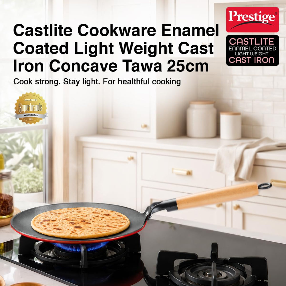Prestige Castlite Enamel Coated Cast Iron 25 cm Concave Tawa - 3