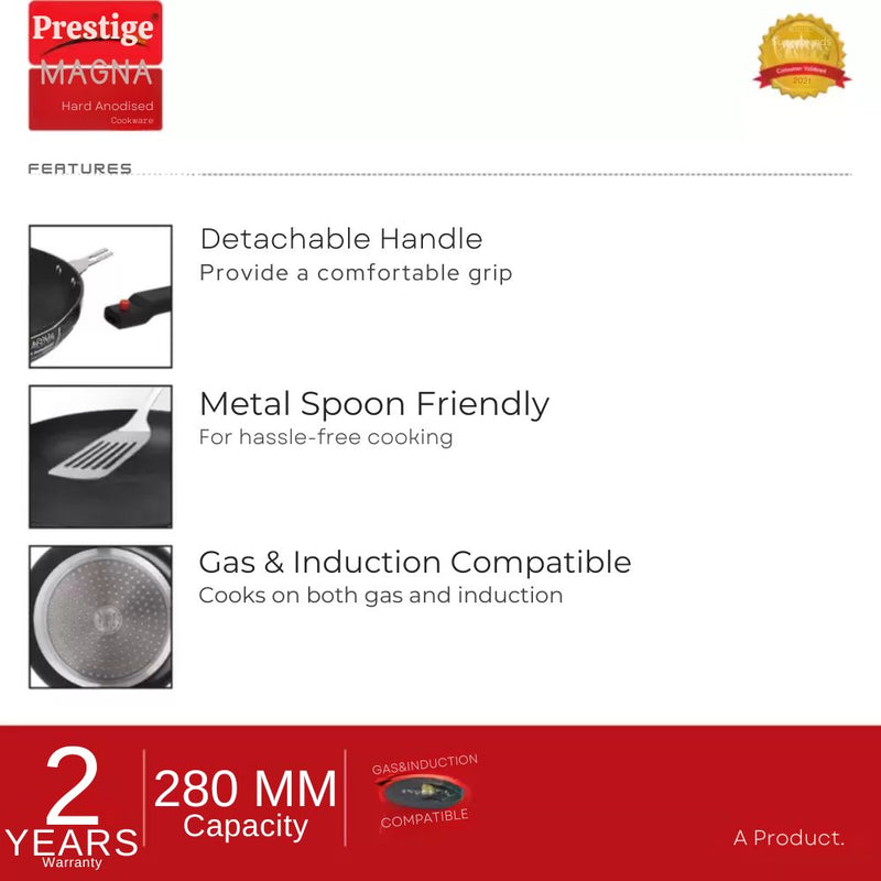 Prestige Magna Hard Anodised Detachable Handle Kadai with Glass Lid - 5