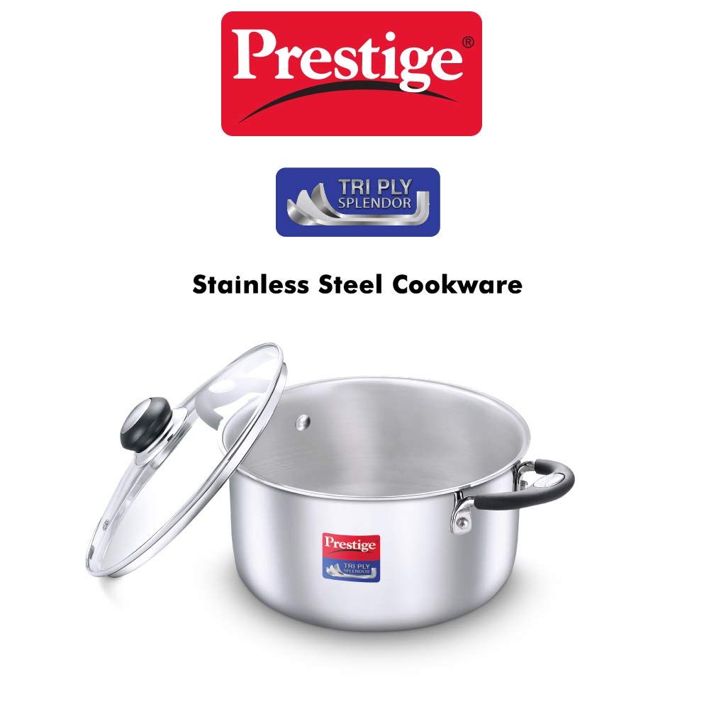 Prestige Tri-Ply Stainless Steel Splendor Casserole with Glass Lid - 10