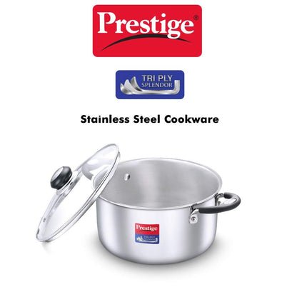 Prestige Tri-Ply Stainless Steel Splendor Casserole with Glass Lid - 10
