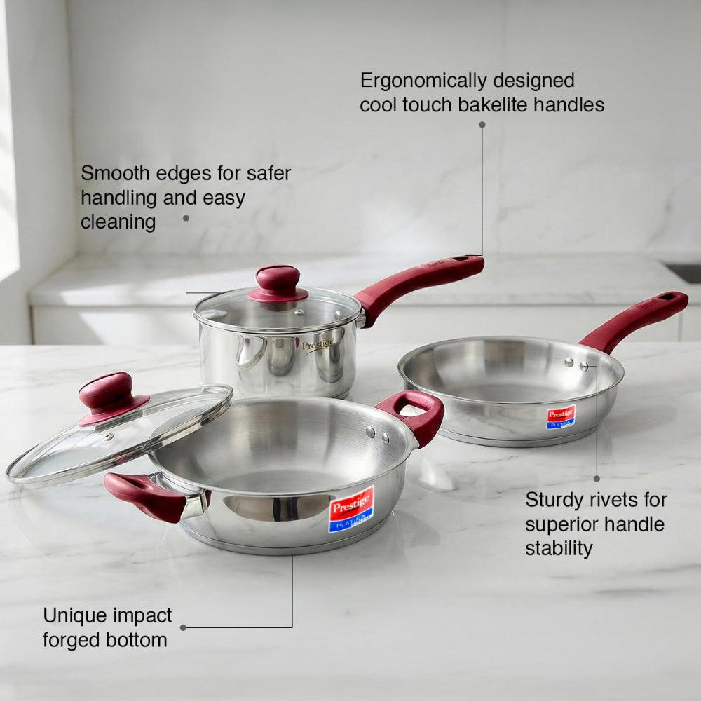 Prestige Platina Popular Stainless Steel Cookware Set - 5