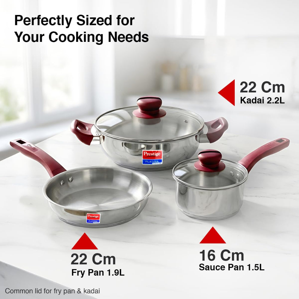 Prestige Platina Popular Stainless Steel Cookware Set - 3