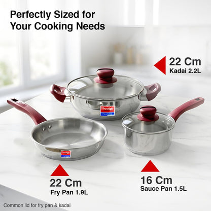 Prestige Platina Popular Stainless Steel Cookware Set - 3