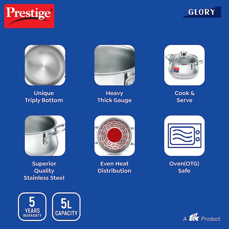 Prestige Glory Stainless Steel Handi with Glass Lid - 10