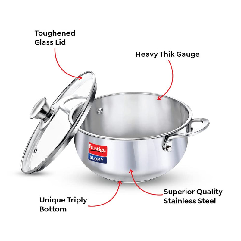Prestige Glory Stainless Steel 3.5 Litres Kadai with Glass Lid - 6