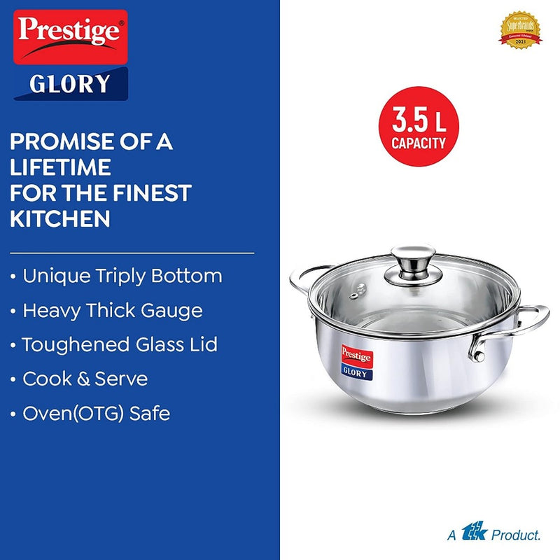 Prestige Glory Stainless Steel 3.5 Litres Kadai with Glass Lid - 4