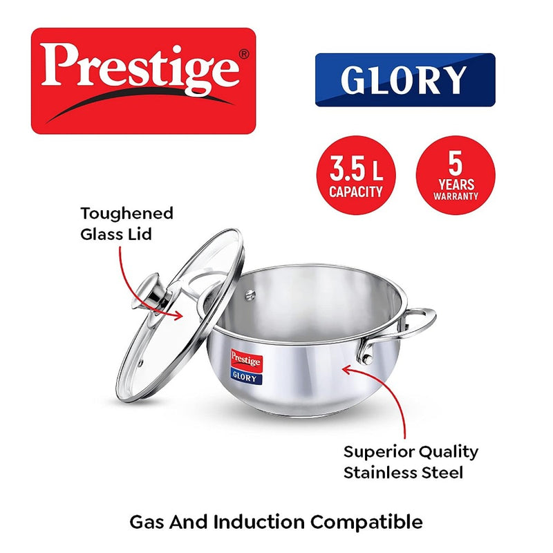 Prestige Glory Stainless Steel 3.5 Litres Kadai with Glass Lid - 3