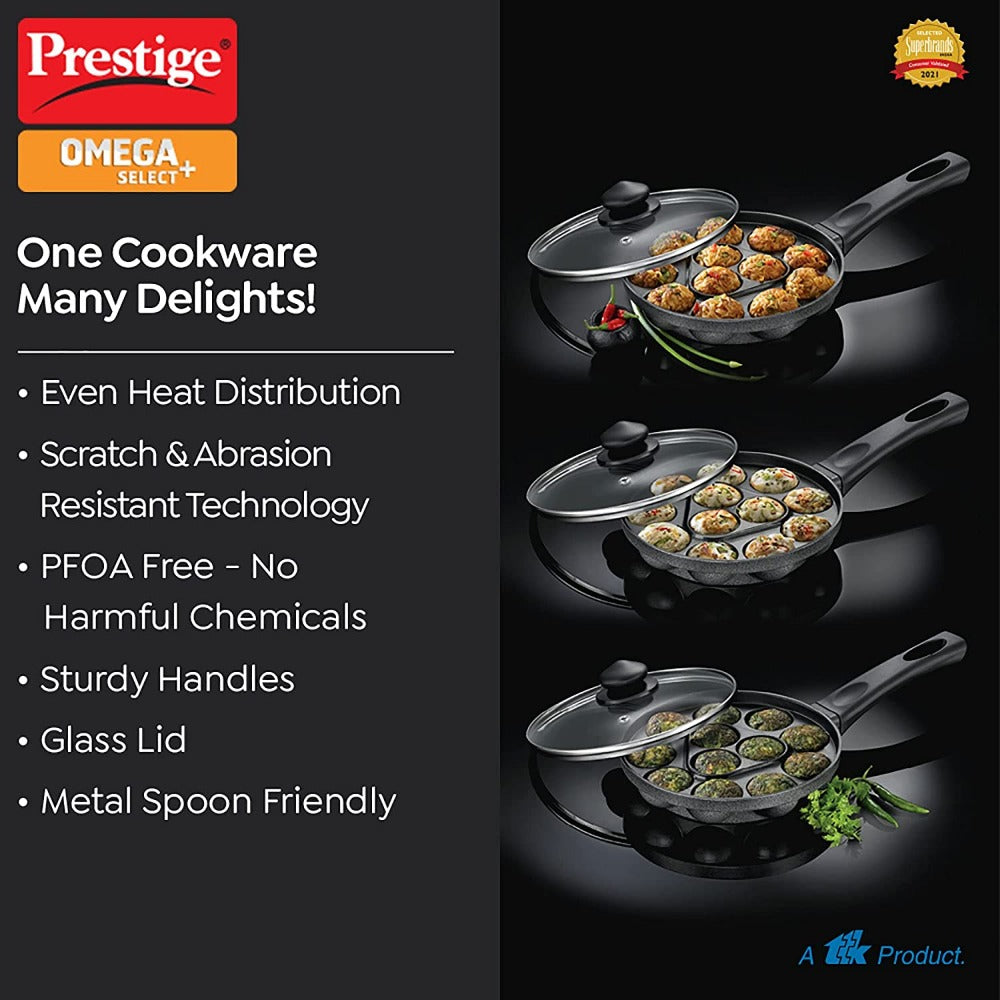 Prestige Omega Select Plus Non-stick 14 Pits Paniyarakkal with Lid
