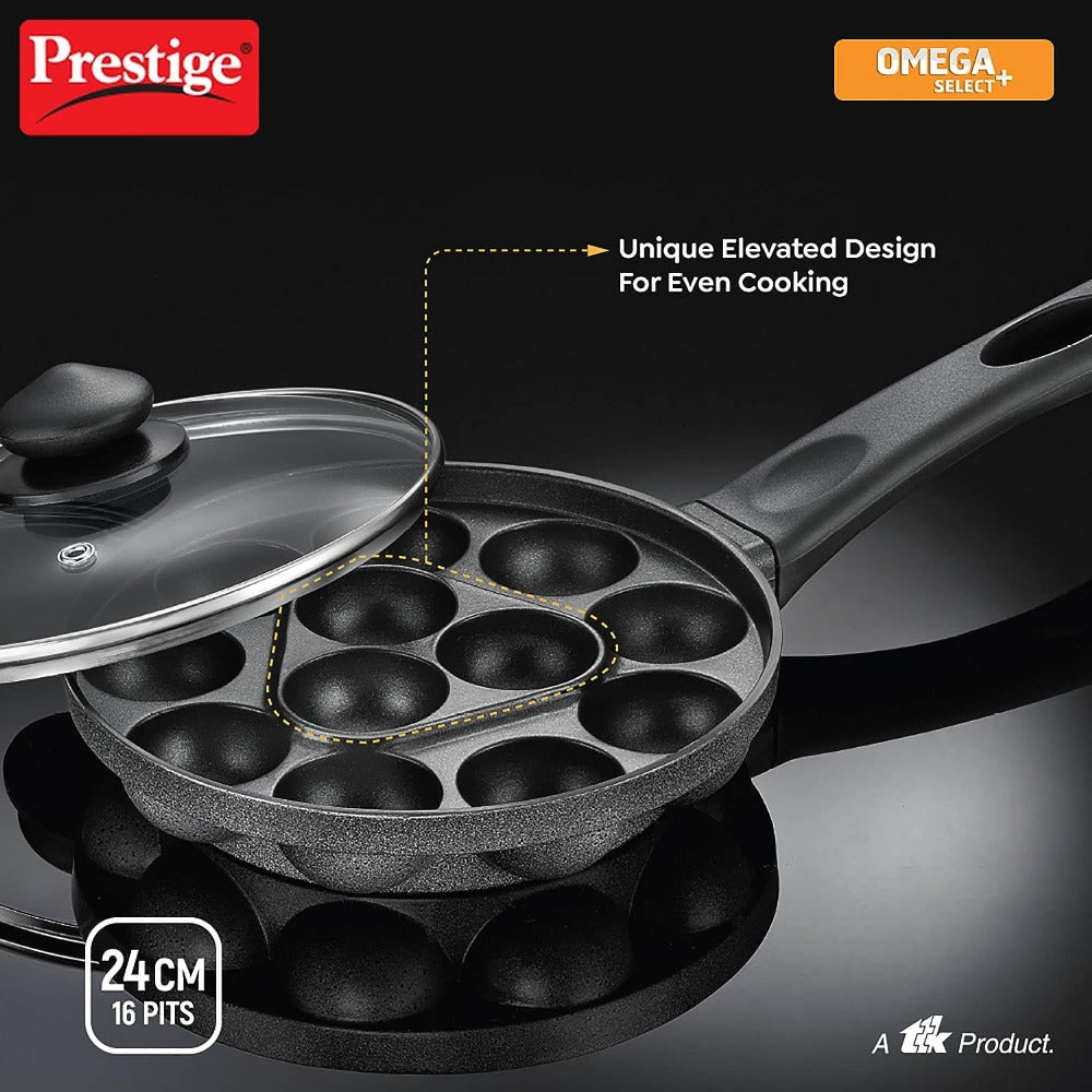 Prestige Omega Select Plus Non-stick 14 Pits Paniyarakkal with Lid