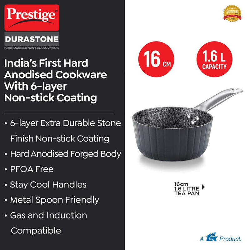 Prestige Durastone Hard Anodised 6 Layer Non-Stick Coating 16 CM Tea Pan with Glass Lid - 3