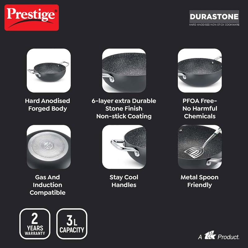 Prestige Durastone Hard Anodised 6 Layer Non-Stick Deep Kadai with Glass Lid - 4