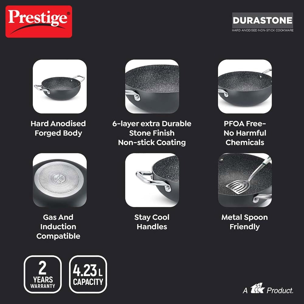 Prestige Durastone Hard Anodised 6 Layer Non-Stick Omni Tawa, (Black)
