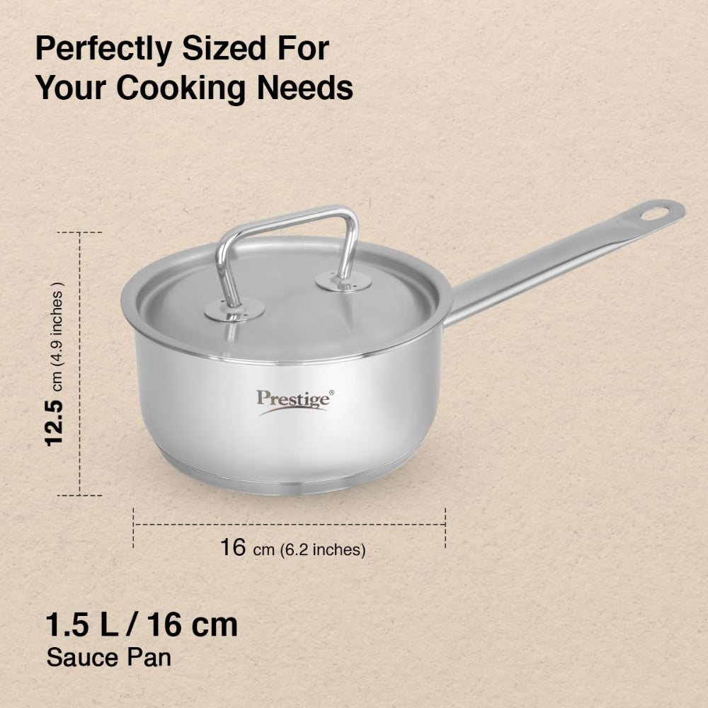 Prestige Stainless Steel Magicbase 16 cm Tri-Ply Capsulated Bottom Sauce Pan with Lid - 3