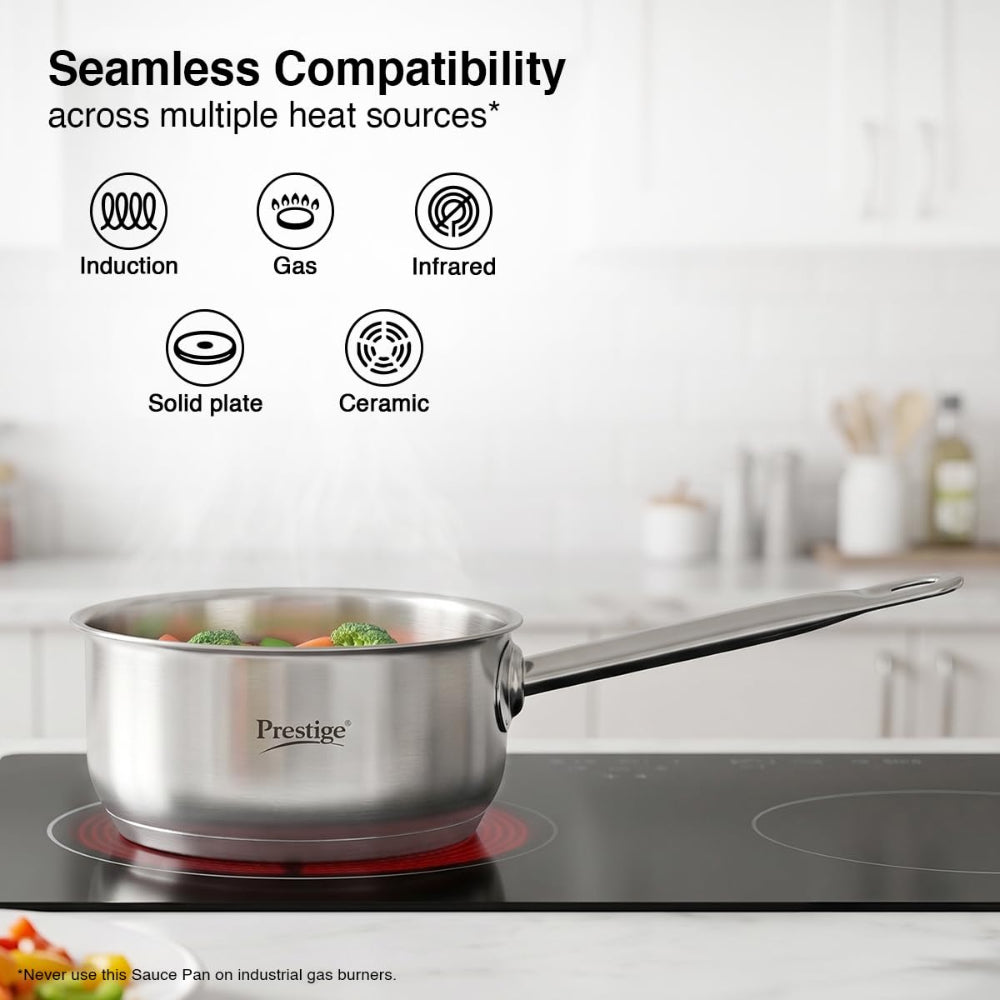 Prestige Stainless Steel Magicbase 16 cm Tri-Ply Capsulated Bottom Sauce Pan with Lid - 6