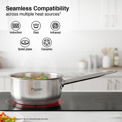 Prestige Stainless Steel Magicbase 16 cm Tri-Ply Capsulated Bottom Sauce Pan with Lid - 6
