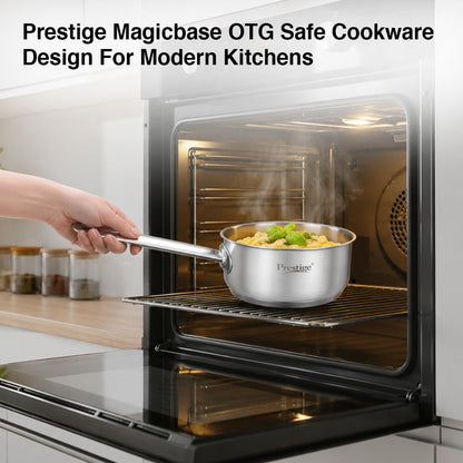 Prestige Stainless Steel Magicbase 16 cm Tri-Ply Capsulated Bottom Sauce Pan with Lid - 7