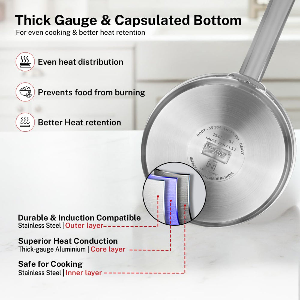 Prestige Stainless Steel Magicbase 16 cm Tri-Ply Capsulated Bottom Sauce Pan with Lid - 4
