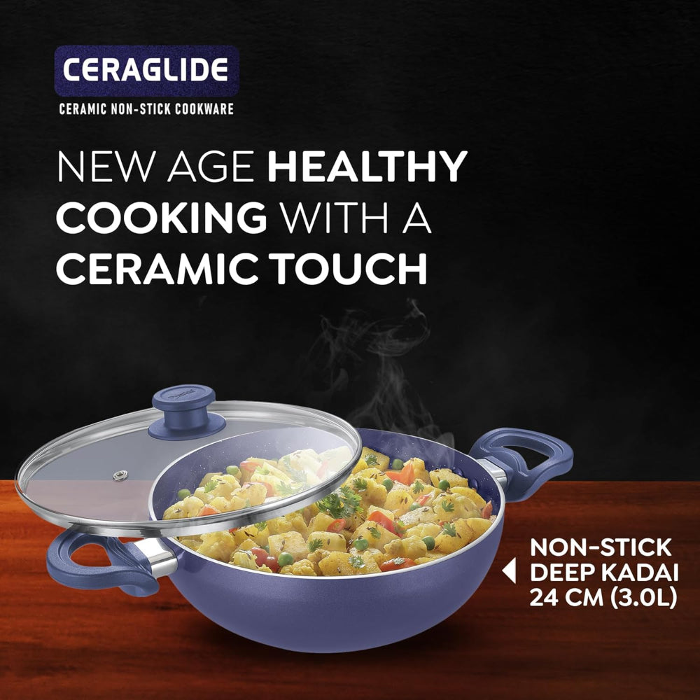 Prestige Ceraglide Ceramic Coated 24 cm Non-Stick Kadai with Glass Lid - 2