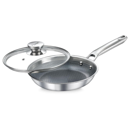Prestige Tri-ply HexaMagic Ceramic Fry Pan with Glass Lid | Durable Honeycomb Structure | Gas & Induction Compatible | Silver